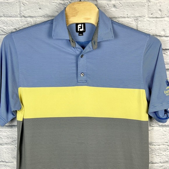 FootJoy FJ Men Blue Striped Performance Golf Club Logo Pullover Polo Shirt Large - Picture 4 of 9